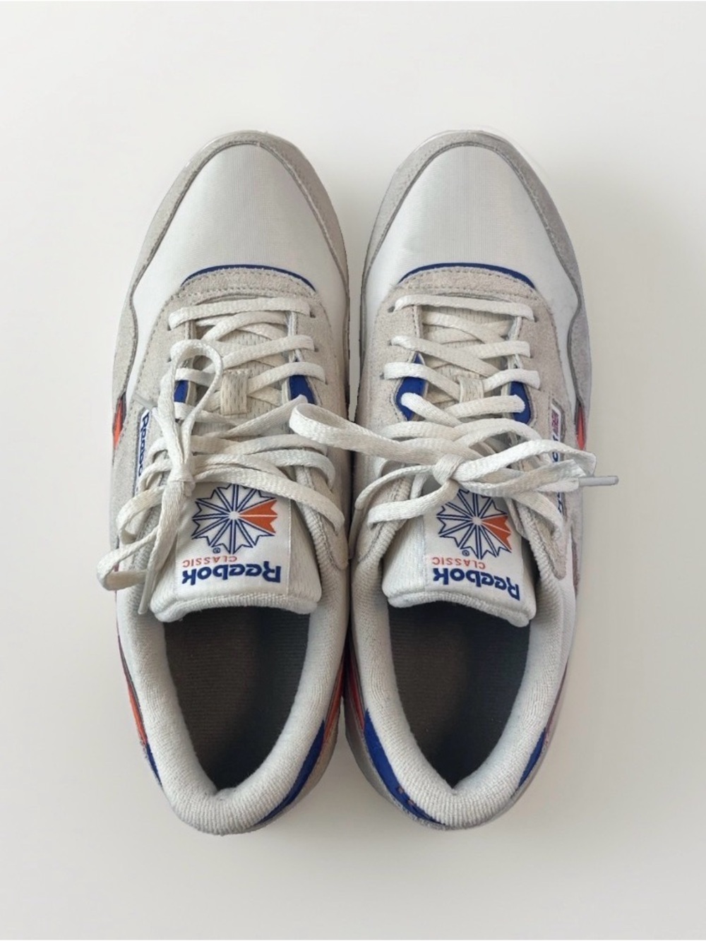 REEBOK Men’s Classic Nylon Retro Sneaker White Grey Orange Blue Size 9 - Picture 3 of 7